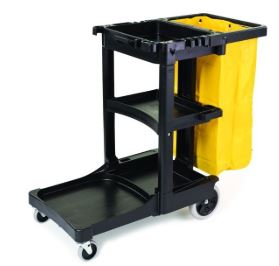 Cleaning Cart w/Zippered Vinyl Bag, Black, 46" x 21-3/4" x 38-3/8" - Rubbermaid HYGEN
